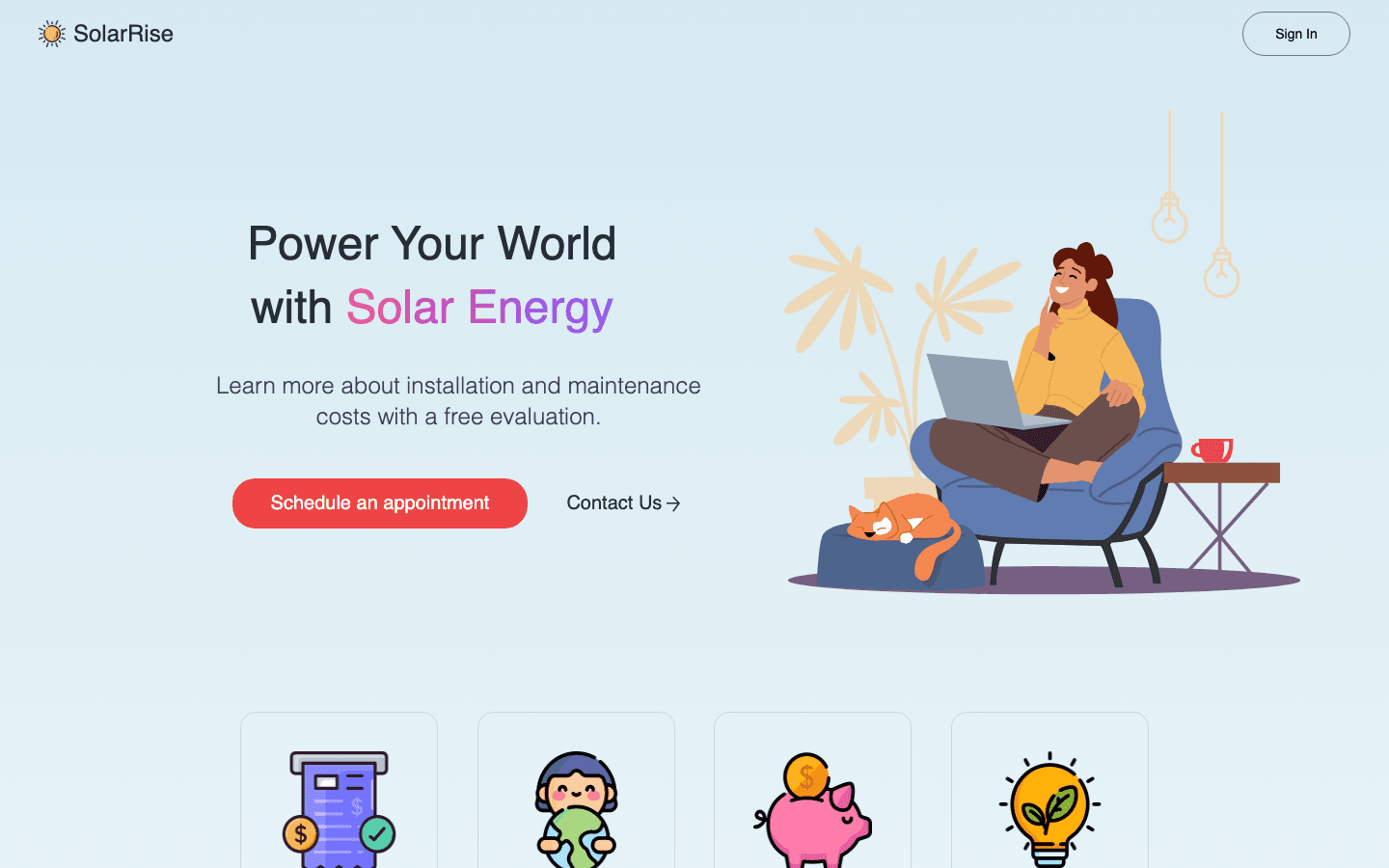 SolarRise landing page: Power Your World with Solar Energy