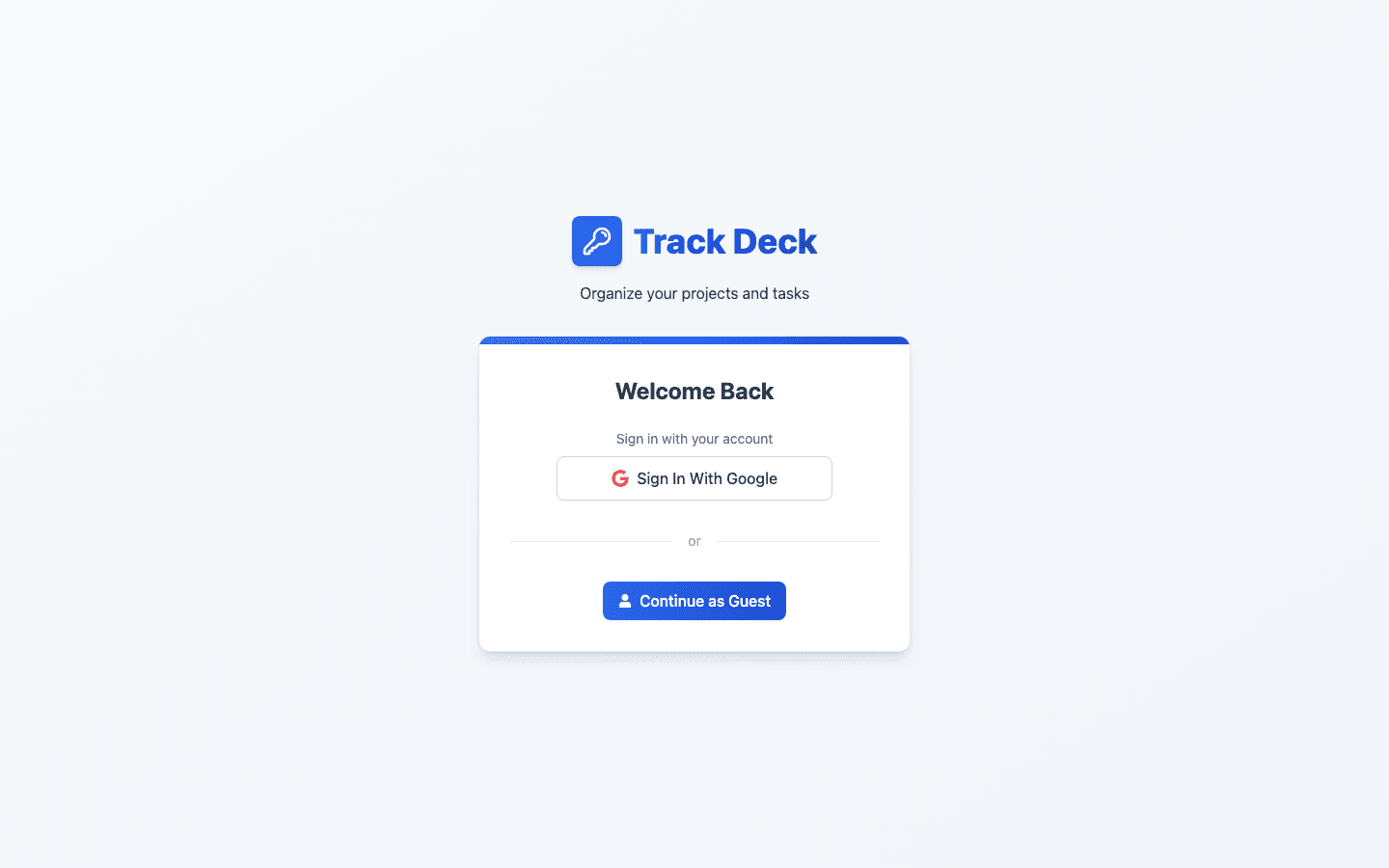 Track Deck sign-in screen